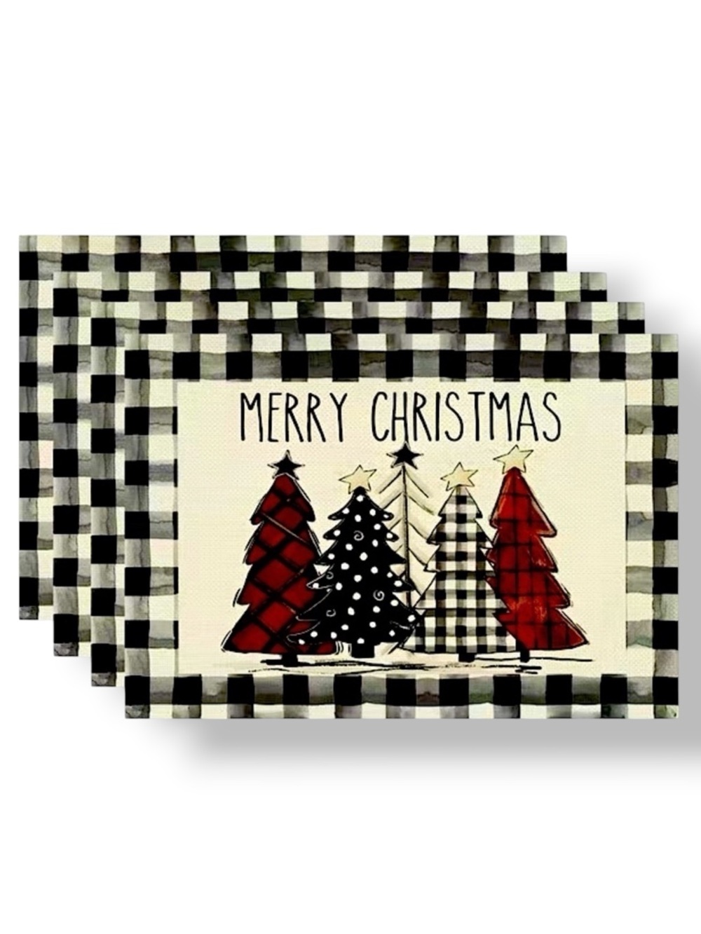 Christmas Placemats Primitive Farmhouse Buffalo Plaid Check Neutral  17.5 X 12